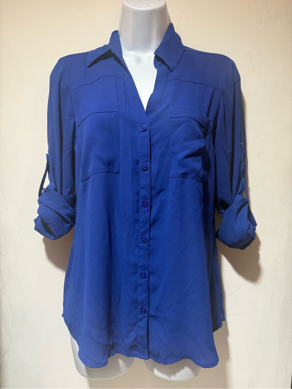 Express Button-Down Blouse in Royal Blue
